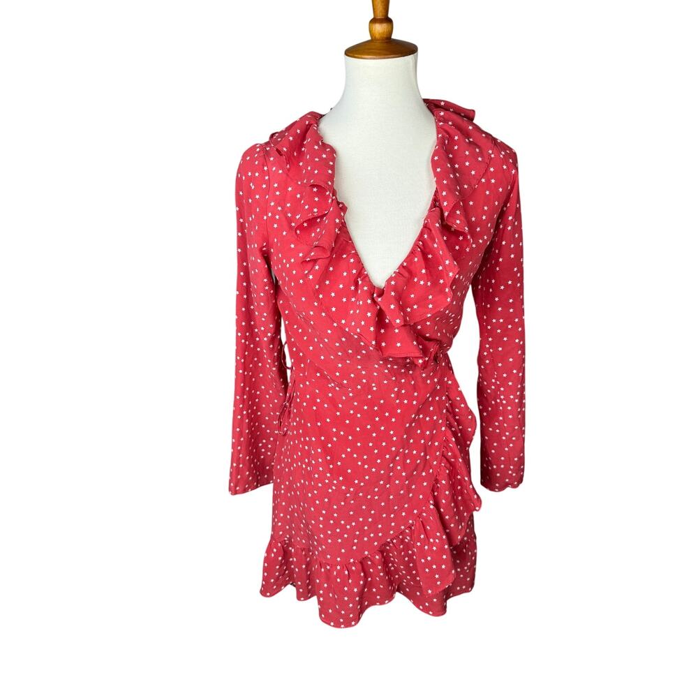 Realisation Par Silk Star Cottagecore Mini Dress Ruffle White Red Medium